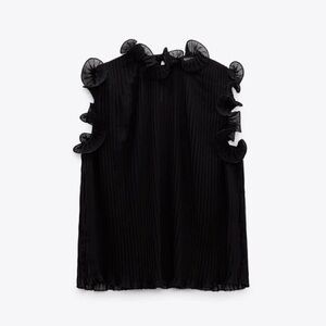 NWT Zara Women's Solid Black Ribbed Mock Neck Short Sleeve Shirt